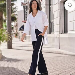 Lands' End Sport Knit HighRise Relaxed Straight Leg Side Stripe Pants Sz S (6-8)